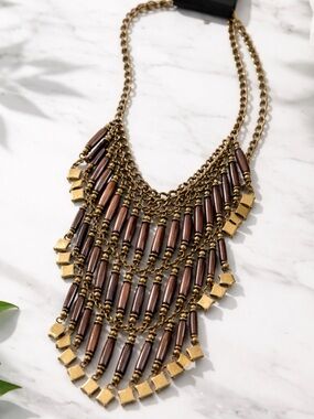 Zad Gold & Wood Bar Bib Necklace
